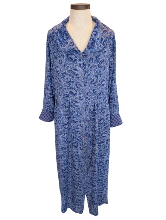 Vintage April Cornell Indigo Floral & Plaid, Button Front, Tie Back Maxi Dress. - Picture 2 of 13